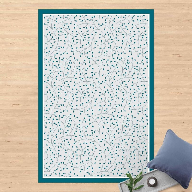 

Alfombras vinílicas - Delicate Branch Pattern With Dots In Petrol With Frame - Alto 3:2 Dimensión LxA: 60cm x 40cm