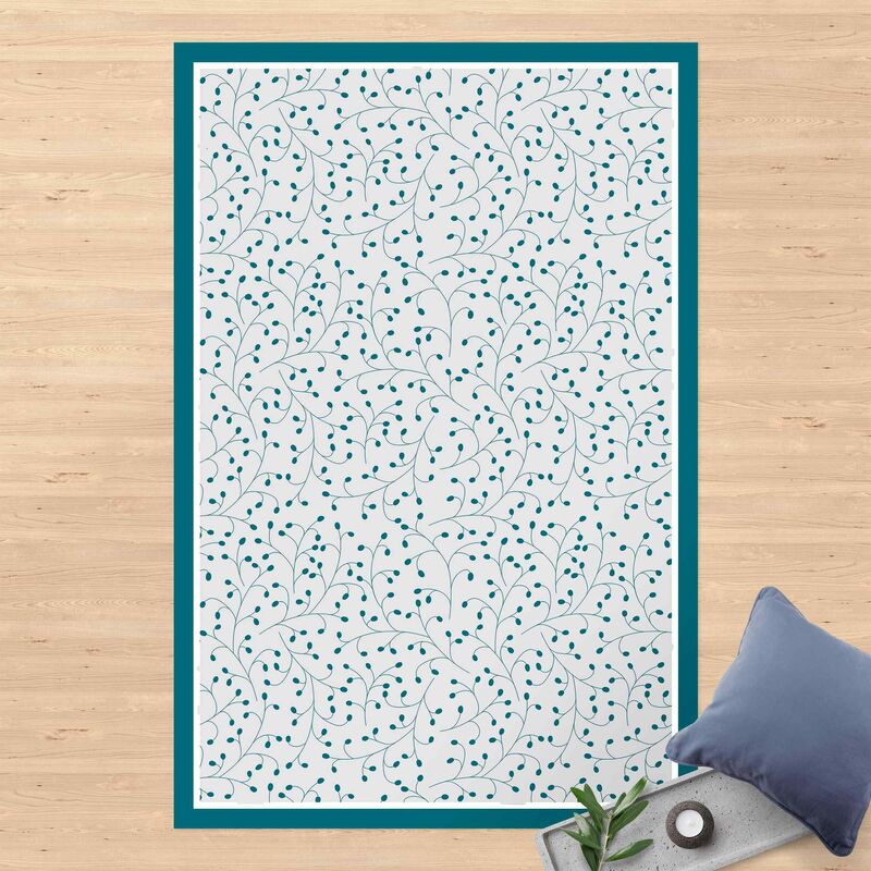 

Alfombras vinílicas - Delicate Branch Pattern With Dots In Petrol With Frame - Alto 3:2 Dimensión LxA: 180cm x 120cm