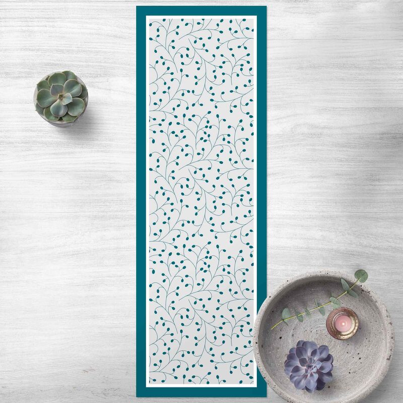 

Bilderwelten - Alfombras vinílicas - Delicate Branch Pattern With Dots In Petrol With Frame - Panorámico Dimensión LxA: 240cm x 80cm