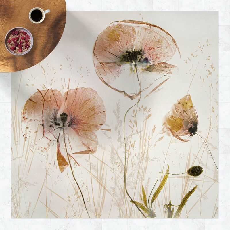 

Bilderwelten - Alfombras vinílicas - Dried Poppy Flowers With Delicate Grasses - Cuadrado 1:1 Dimensión LxA: 100cm x 100cm