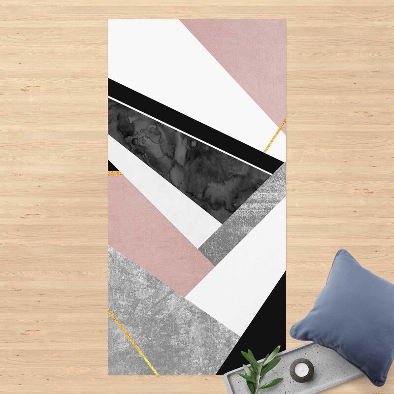 

Alfombras vinílicas - Elisabeth Fredriksson - Black And White Geometry With Gold - Alto 2:1 Dimensión LxA: 100cm x 50cm