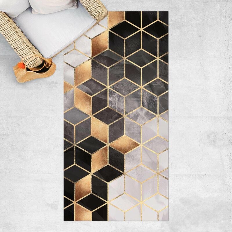 

Alfombras vinílicas - Elisabeth Fredriksson - Black And White Golden Geometry - Alto 2:1 Dimensión LxA: 100cm x 50cm