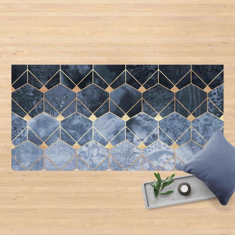 

Bilderwelten - Alfombras vinílicas - Elisabeth Fredriksson - Blue Geometry Golden Art Deco - Apaisado 1:2 Dimensión LxA: 120cm x 240cm