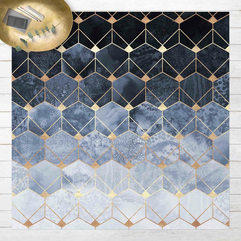 

Bilderwelten - Alfombras vinílicas - Elisabeth Fredriksson - Blue Geometry Golden Art Deco - Cuadrado 1:1 Dimensión LxA: 100cm x 100cm