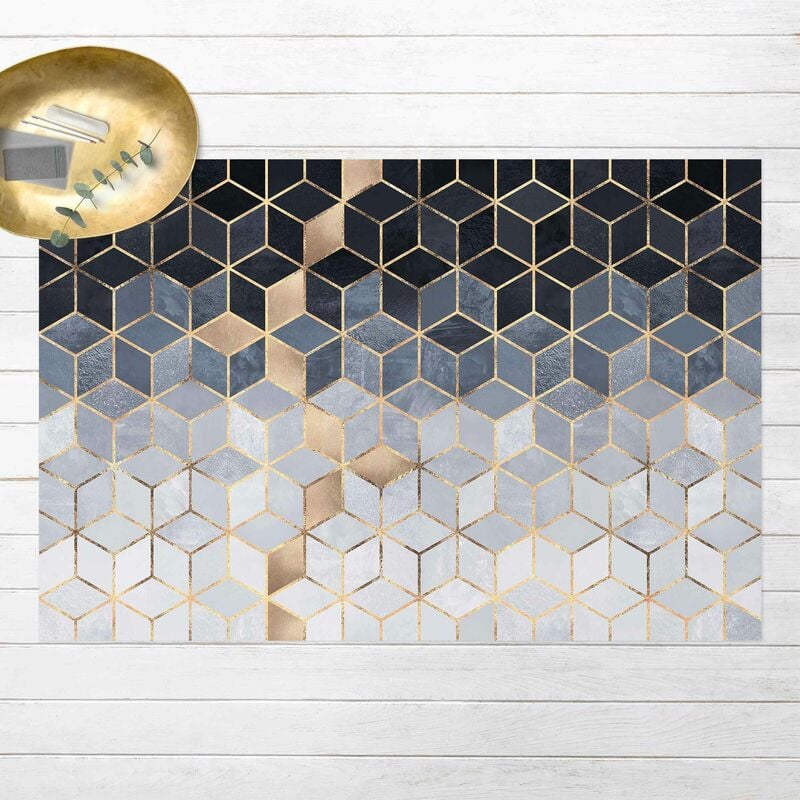 

Bilderwelten - Alfombras vinílicas - Elisabeth Fredriksson - Blue White Golden Geometry - Apaisado 2:3 Dimensión LxA: 140cm x 210cm