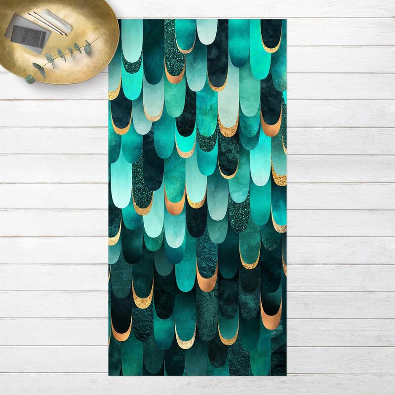 

Alfombras vinílicas - Elisabeth Fredriksson - Feathers Gold Turquoise - Alto 2:1 Dimensión LxA: 140cm x 70cm