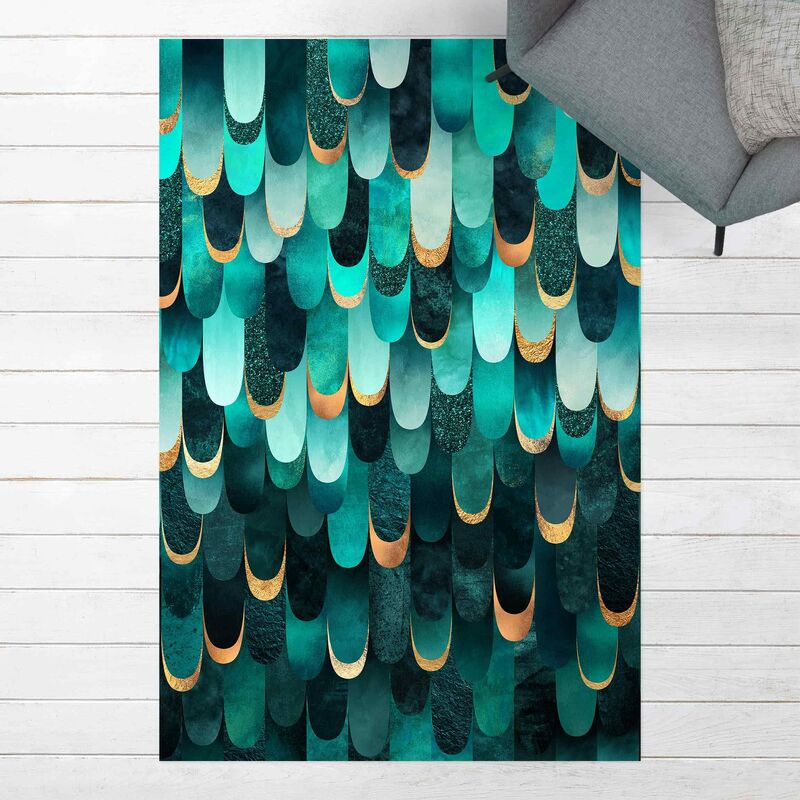 

Bilderwelten - Alfombras vinílicas - Elisabeth Fredriksson - Feathers Gold Turquoise - Alto 3:2 Dimensión LxA: 210cm x 140cm