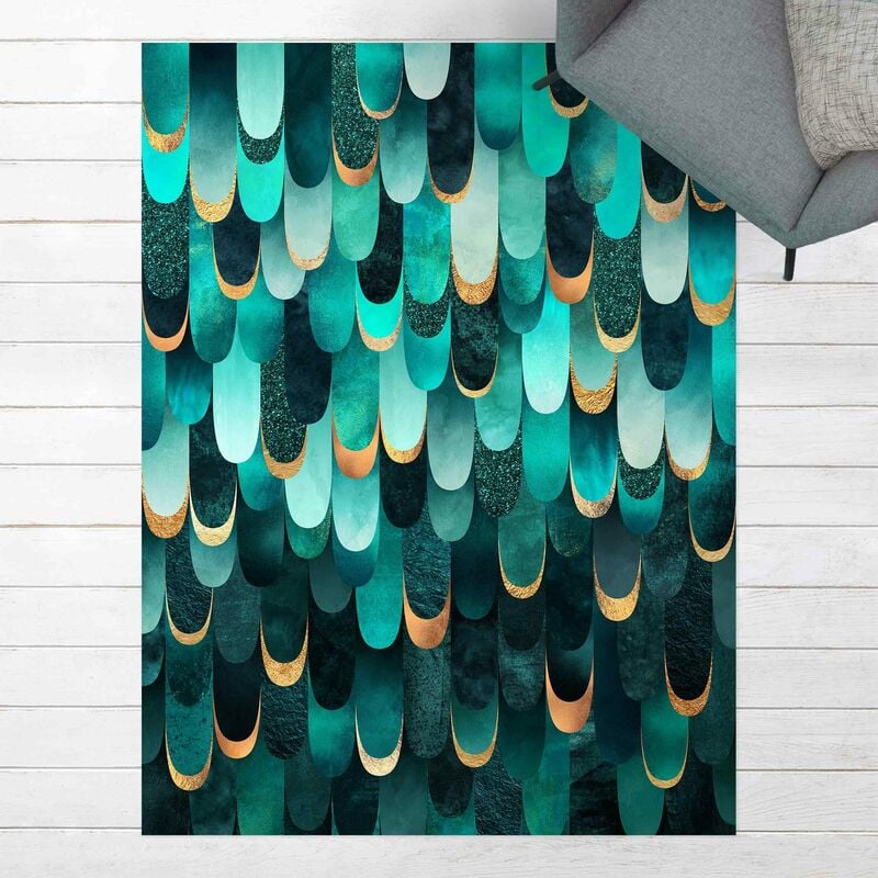 

Alfombras vinílicas - Elisabeth Fredriksson - Feathers Gold Turquoise - Alto 4:3 Dimensión LxA: 180cm x 135cm