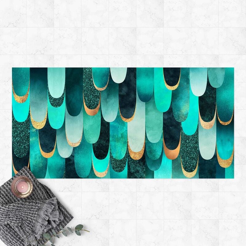 

Bilderwelten - Alfombras vinílicas - Elisabeth Fredriksson - Feathers Gold Turquoise - Apaisado 1:2 Dimensión LxA: 130cm x 260cm