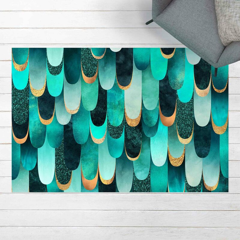 

Alfombras vinílicas - Elisabeth Fredriksson - Feathers Gold Turquoise - Apaisado 2:3 Dimensión LxA: 120cm x 180cm