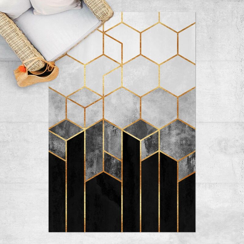 

Alfombras vinílicas - Elisabeth Fredriksson - Golden Hexagons Black And White - Alto 3:2 Dimensión LxA: 120cm x 80cm