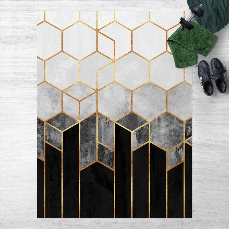 

Alfombras vinílicas - Elisabeth Fredriksson - Golden Hexagons Black And White - Alto 4:3 Dimensión LxA: 180cm x 135cm