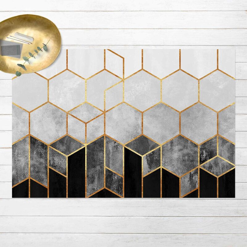 

Bilderwelten - Alfombras vinílicas - Elisabeth Fredriksson - Golden Hexagons Black And White - Apaisado 2:3 Dimensión LxA: 140cm x 210cm