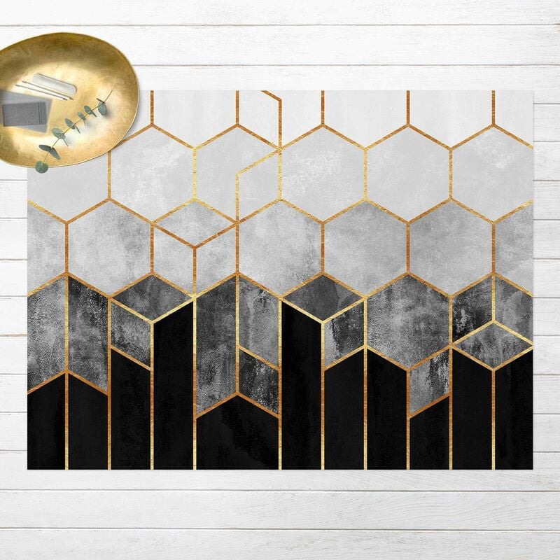 

Alfombras vinílicas - Elisabeth Fredriksson - Golden Hexagons Black And White - Apaisado 3:4 Dimensión LxA: 90cm x 120cm