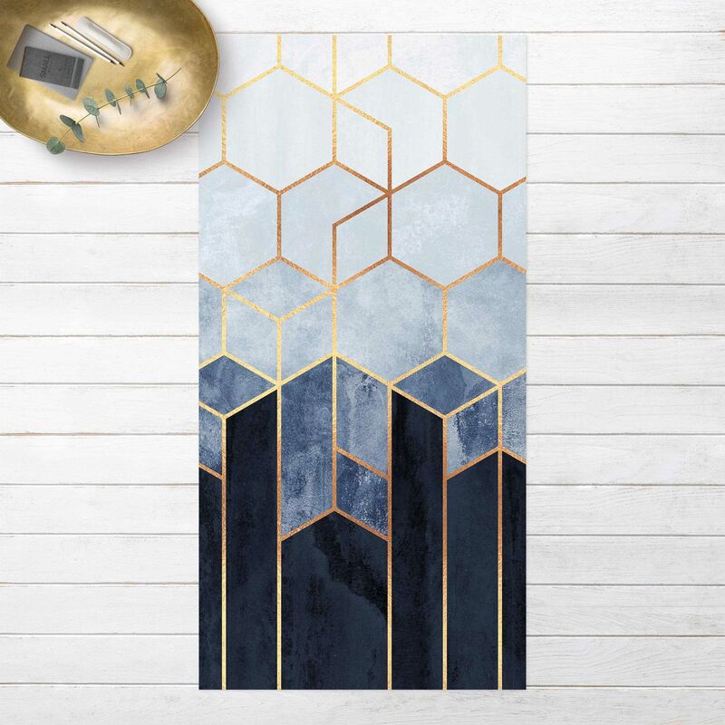 

Bilderwelten - Alfombras vinílicas - Elisabeth Fredriksson - Golden Hexagons Blue White - Alto 2:1 Dimensión LxA: 160cm x 80cm