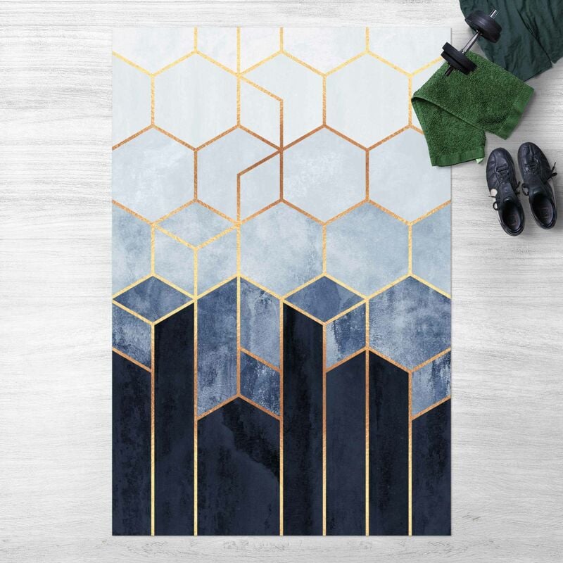 

Alfombras vinílicas - Elisabeth Fredriksson - Golden Hexagons Blue White - Alto 3:2 Dimensión LxA: 90cm x 60cm
