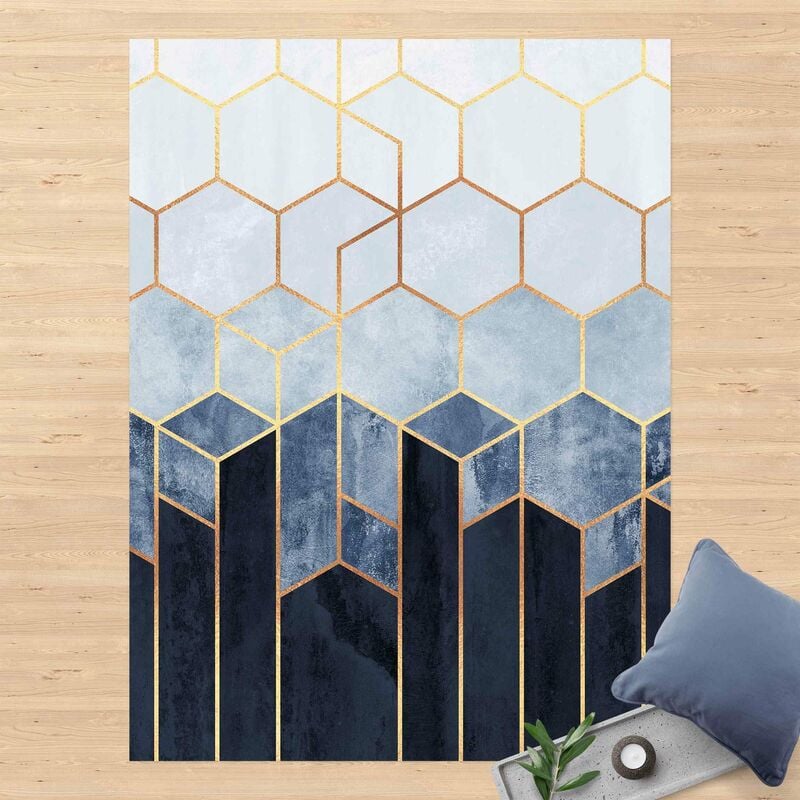 

Alfombras vinílicas - Elisabeth Fredriksson - Golden Hexagons Blue White - Alto 4:3 Dimensión LxA: 180cm x 135cm