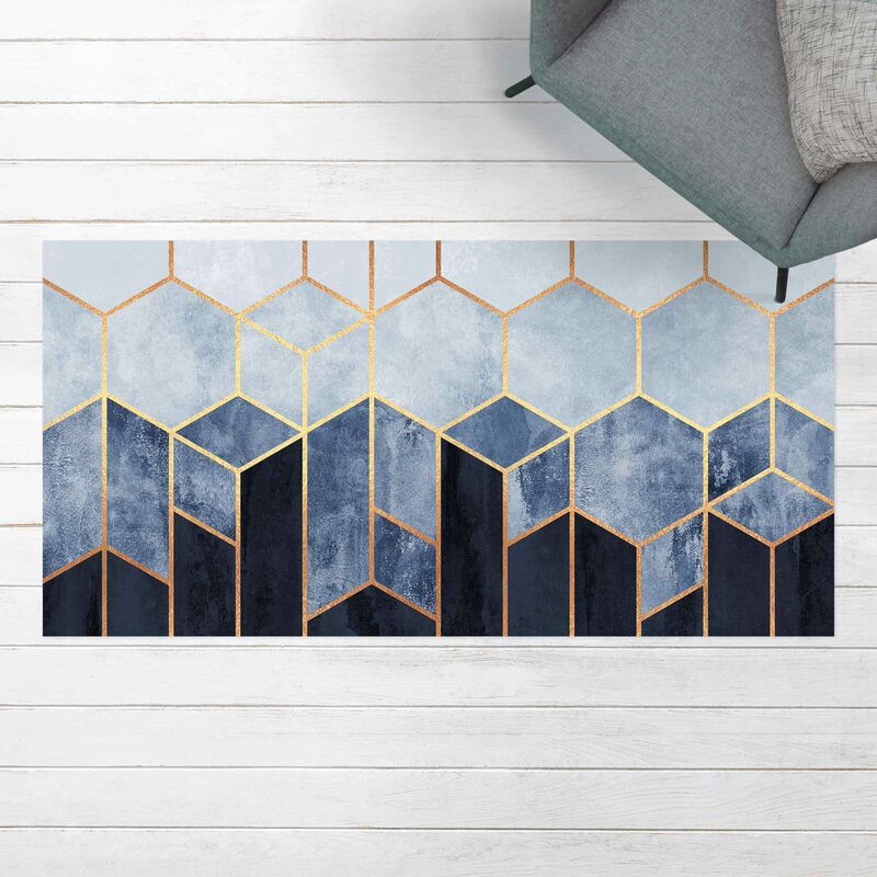 

Bilderwelten - Alfombras vinílicas - Elisabeth Fredriksson - Golden Hexagons Blue White - Apaisado 1:2 Dimensión LxA: 100cm x 200cm