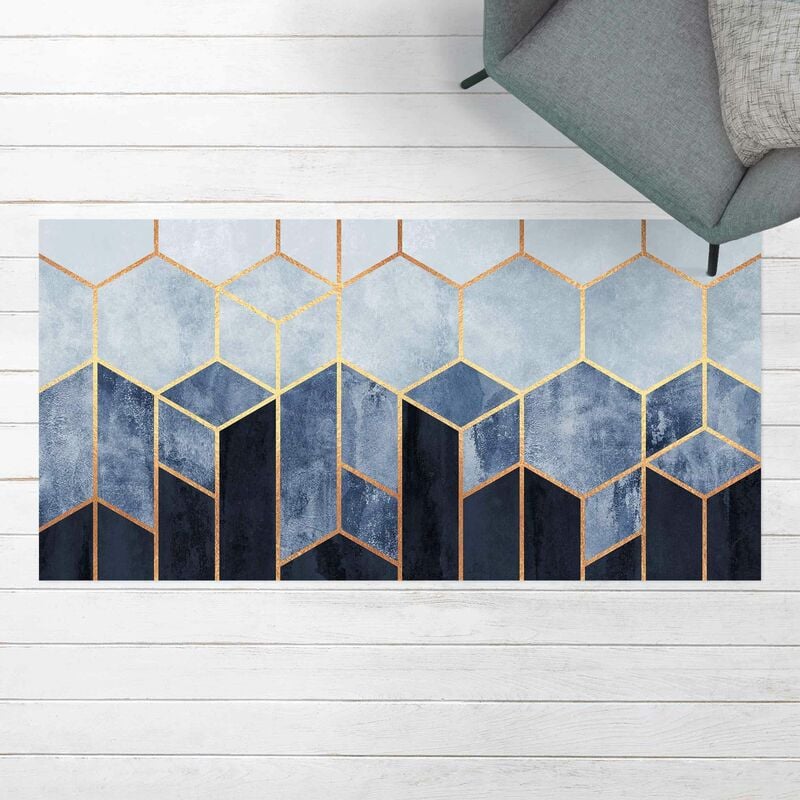 

Alfombras vinílicas - Elisabeth Fredriksson - Golden Hexagons Blue White - Apaisado 1:2 Dimensión LxA: 50cm x 100cm