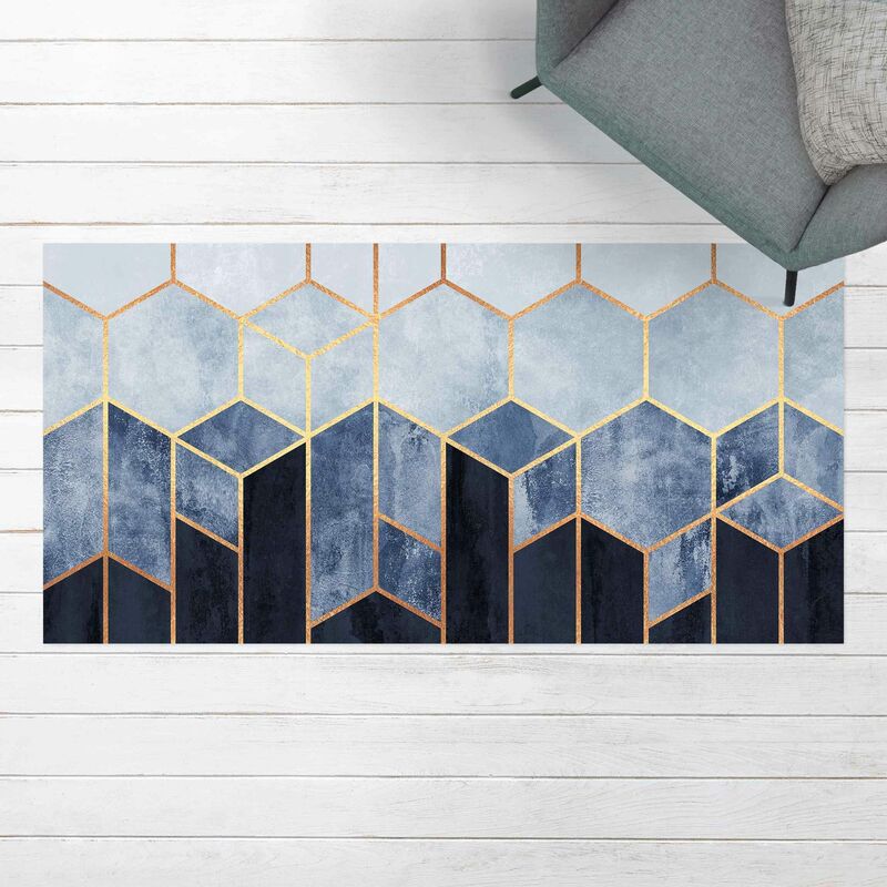 

Alfombras vinílicas - Elisabeth Fredriksson - Golden Hexagons Blue White - Apaisado 1:2 Dimensión LxA: 40cm x 80cm