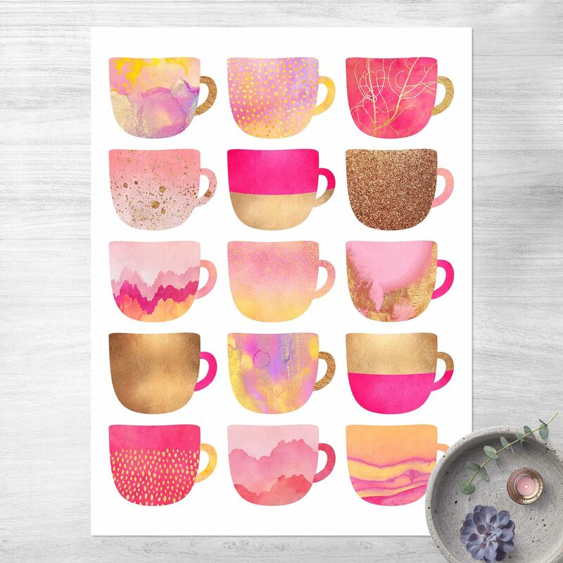 

Alfombras vinílicas - Elisabeth Fredriksson - Golden Mugs With Light Pink - Alto 4:3 Dimensión LxA: 160cm x 120cm
