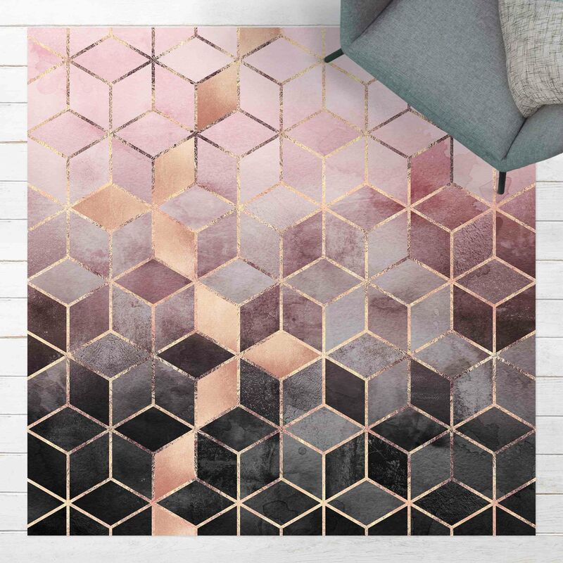 

Alfombras vinílicas - Elisabeth Fredriksson - Pink Gray Golden Geometry - Cuadrado 1:1 Dimensión LxA: 80cm x 80cm