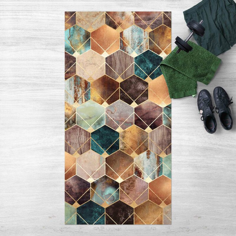 

Bilderwelten - Alfombras vinílicas - Elisabeth Fredriksson - Turquoise Geometry Golden Art Deco - Alto 2:1 Dimensión LxA: 200cm x 100cm