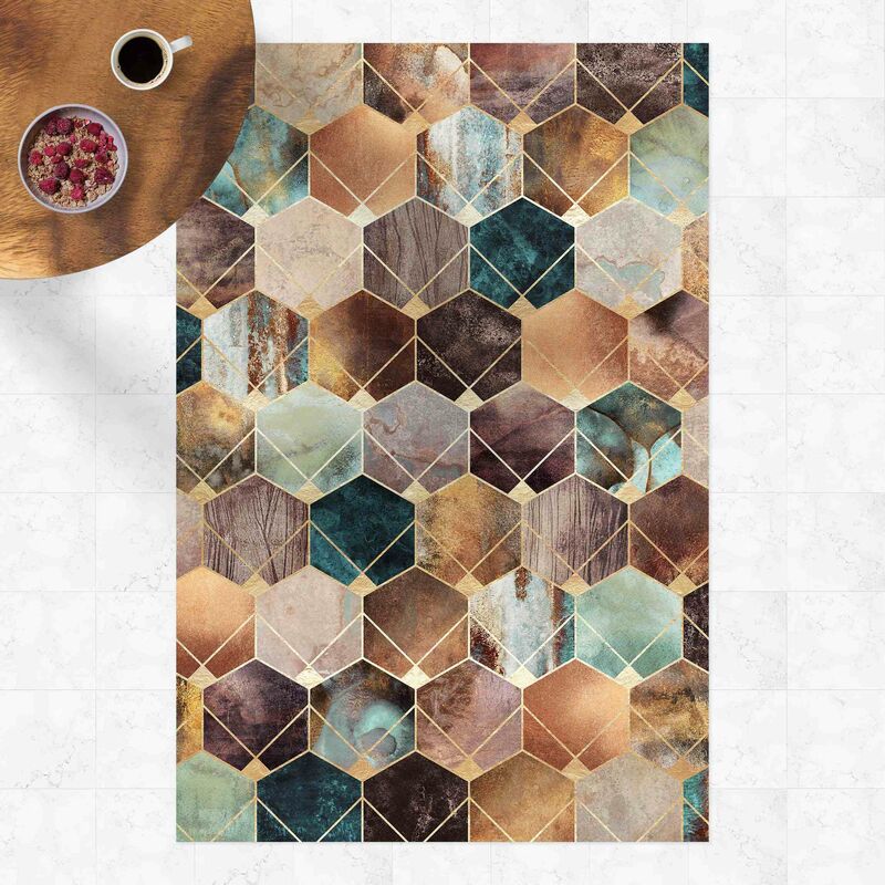 

Alfombras vinílicas - Elisabeth Fredriksson - Turquoise Geometry Golden Art Deco - Alto 3:2 Dimensión LxA: 90cm x 60cm