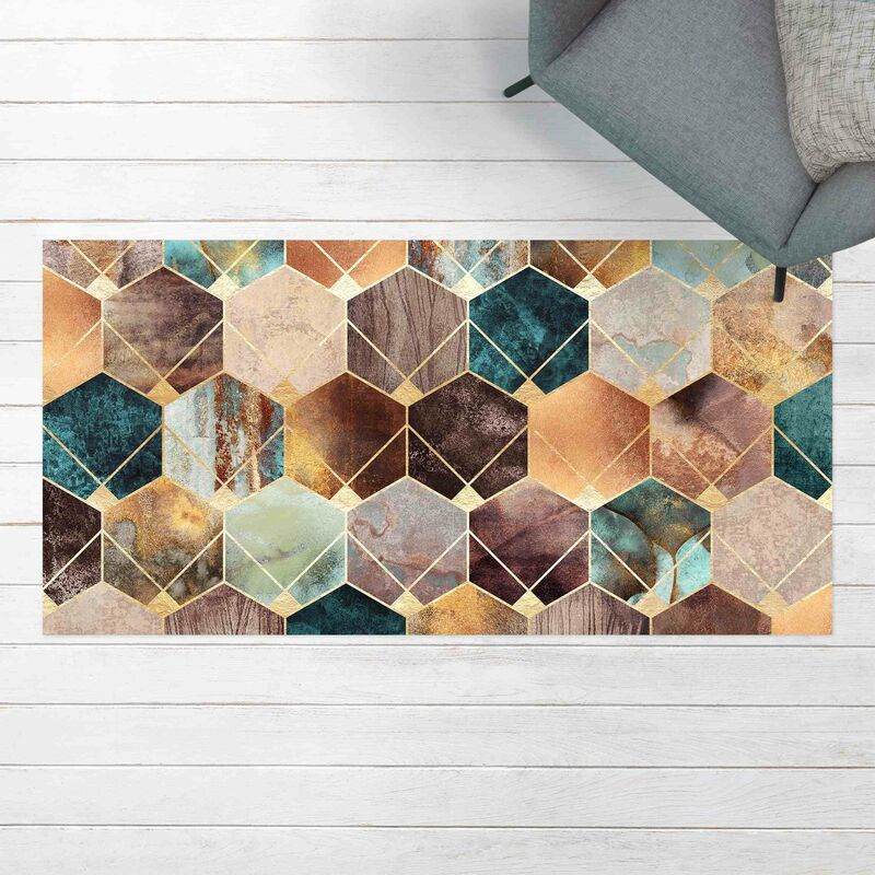 

Bilderwelten - Alfombras vinílicas - Elisabeth Fredriksson - Turquoise Geometry Golden Art Deco - Apaisado 1:2 Dimensión LxA: 120cm x 240cm