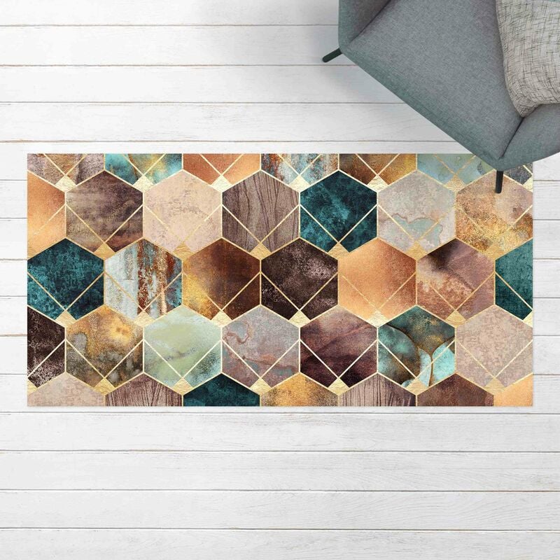 

Bilderwelten - Alfombras vinílicas - Elisabeth Fredriksson - Turquoise Geometry Golden Art Deco - Apaisado 1:2 Dimensión LxA: 110cm x 220cm