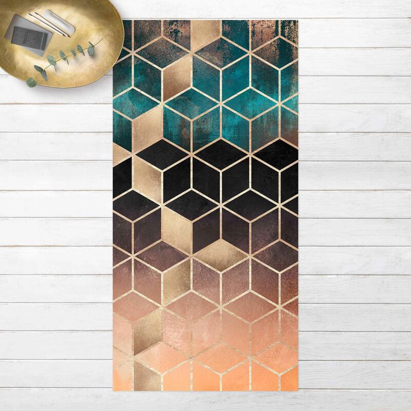 

Bilderwelten - Alfombras vinílicas - Elisabeth Fredriksson - Turquoise Rosé Golden Geometry - Alto 2:1 Dimensión LxA: 160cm x 80cm