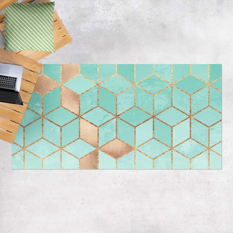 

Bilderwelten - Alfombras vinílicas - Elisabeth Fredriksson - Turquoise White Golden Geometry - Apaisado 1:2 Dimensión LxA: 80cm x 160cm