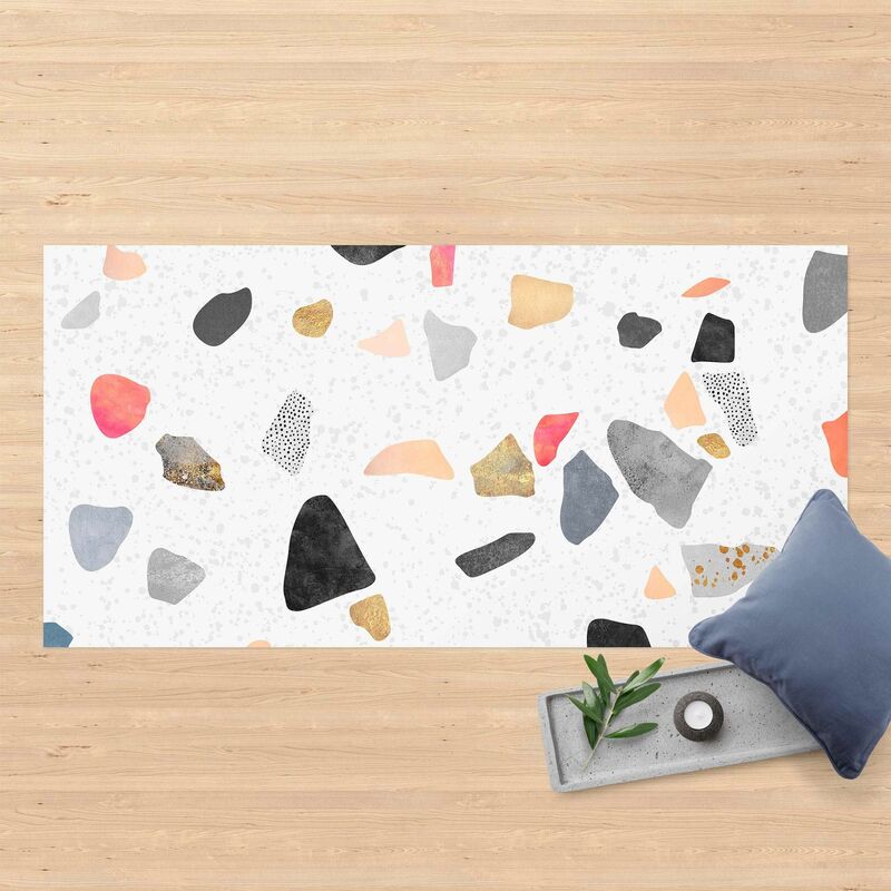 

Alfombras vinílicas - Elisabeth Fredriksson - White Terrazzo With Gold Stones - Apaisado 1:2 Dimensión LxA: 50cm x 100cm