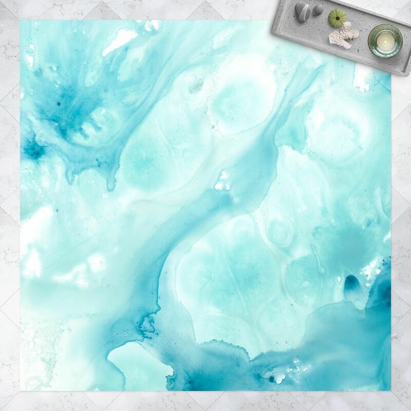 

Bilderwelten - Alfombras vinílicas - Emulsion In White And Turquoise I - Cuadrado 1:1 Dimensión LxA: 120cm x 120cm