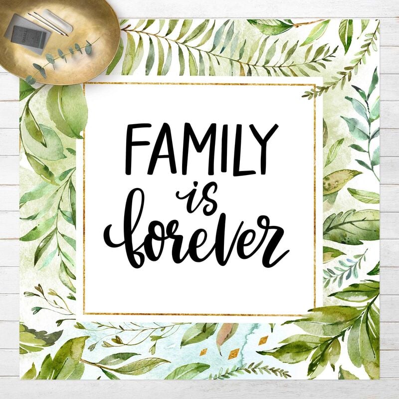 

Alfombras vinílicas - Famiy Is Forever In Golden Frame With Palm Fronds - Cuadrado 1:1 Dimensión LxA: 60cm x 60cm