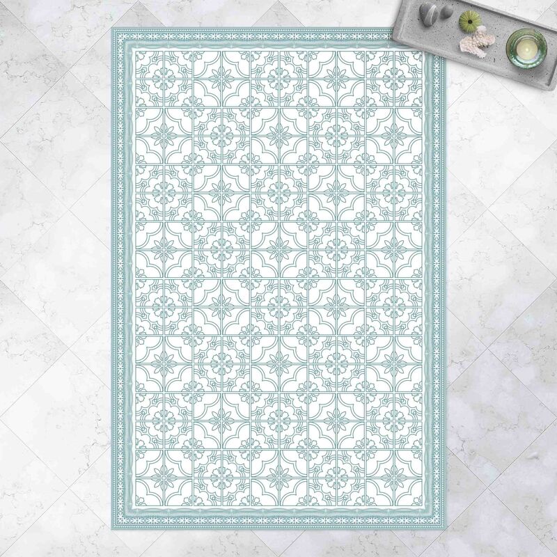 

Alfombras vinílicas - Floral Tile Pattern Mint Green Colour With Border - Alto 3:2 Dimensión LxA: 60cm x 40cm