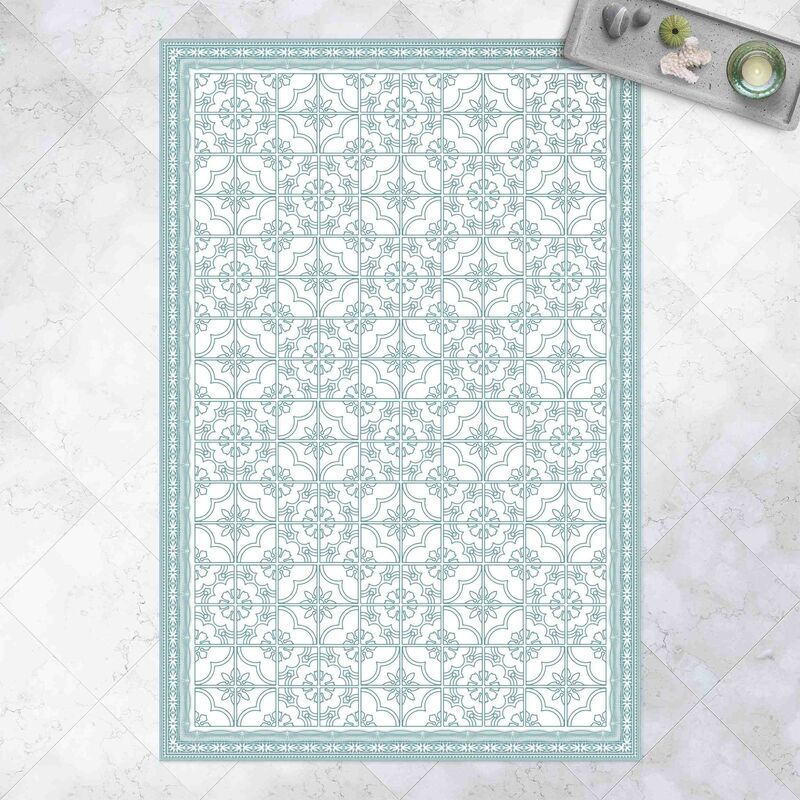 

Alfombras vinílicas - Floral Tile Pattern Mint Green Colour With Border - Alto 3:2 Dimensión LxA: 210cm x 140cm