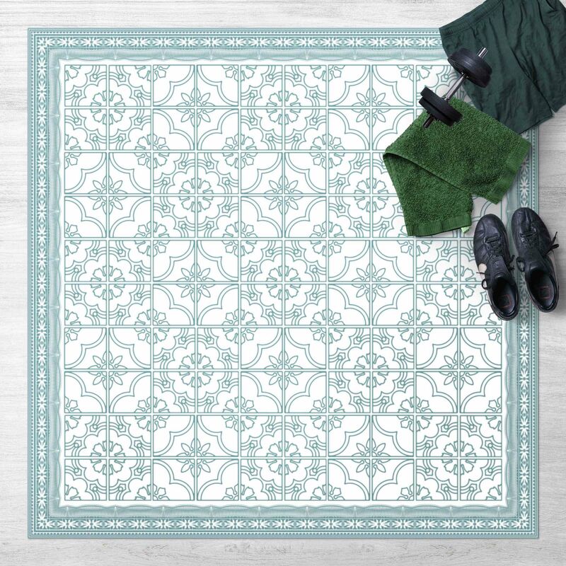 

Bilderwelten - Alfombras vinílicas - Floral Tile Pattern Mint Green Colour With Border - Cuadrado 1:1 Dimensión LxA: 120cm x 120cm