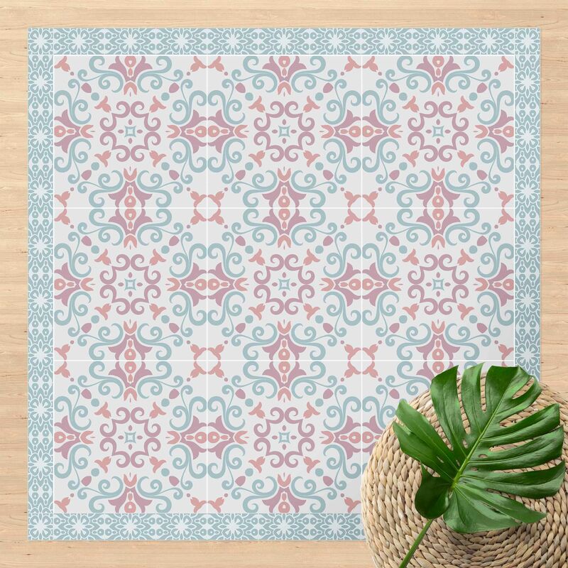 

Bilderwelten - Alfombras vinílicas - Floral Tiles Bluish Purple Folklore With Border - Cuadrado 1:1 Dimensión LxA: 120cm x 120cm