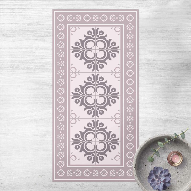 

Bilderwelten - Alfombras vinílicas - Floral Tiles Warm Grey Colour Buds With Border - Alto 2:1 Dimensión LxA: 280cm x 140cm