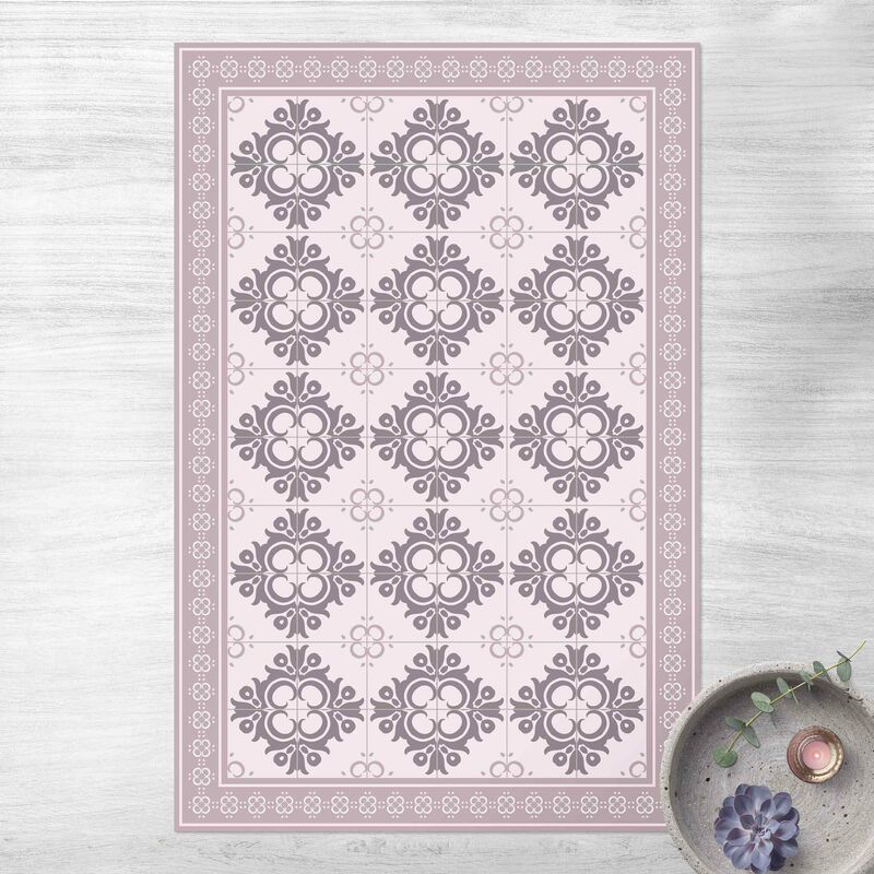 

Alfombras vinílicas - Floral Tiles Warm Grey Colour Buds With Border - Alto 3:2 Dimensión LxA: 150cm x 100cm