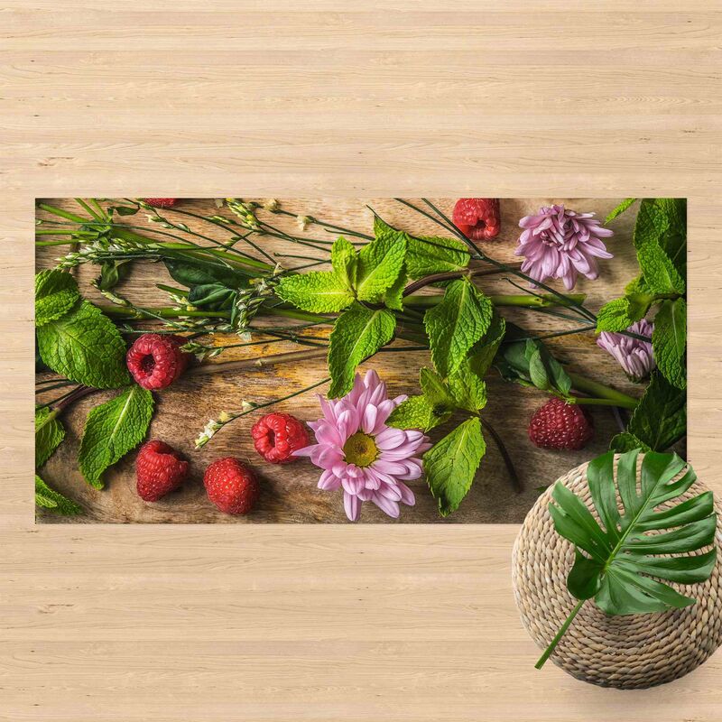 

Alfombras vinílicas - Flowers Raspberries Mint - Apaisado 1:2 Dimensión LxA: 40cm x 80cm