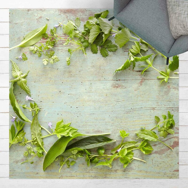 

Alfombras vinílicas - Forest Herbs On Wood - Cuadrado 1:1 Dimensión LxA: 60cm x 60cm