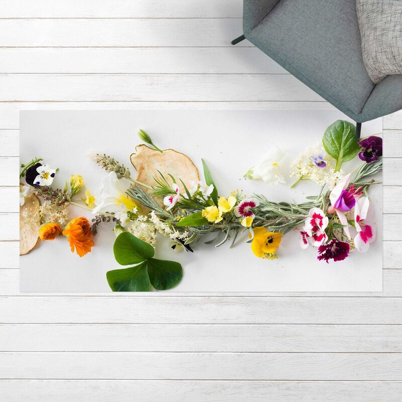 

Alfombras vinílicas - Fresch Herbs With Edible Flowers - Apaisado 1:2 Dimensión LxA: 130cm x 260cm