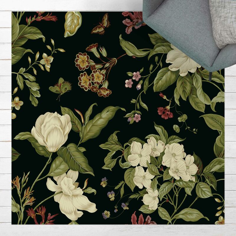 

Bilderwelten - Alfombras vinílicas - Garden Flowers On Black I - Cuadrado 1:1 Dimensión LxA: 120cm x 120cm