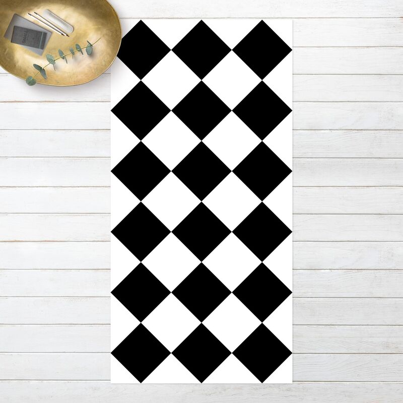 

Alfombras vinílicas - Geometrical Pattern Rotated Chessboard Black And White - Alto 2:1 Dimensión LxA: 100cm x 50cm