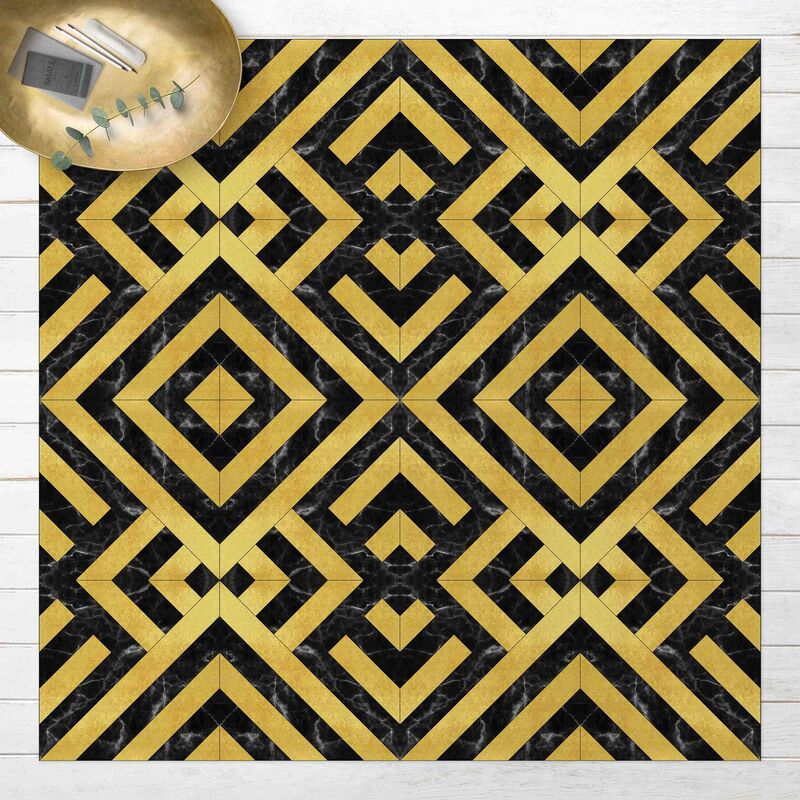 

Bilderwelten - Alfombras vinílicas - Geometrical Tile Mix Art Deco Gold Black Marble - Cuadrado 1:1 Dimensión LxA: 120cm x 120cm