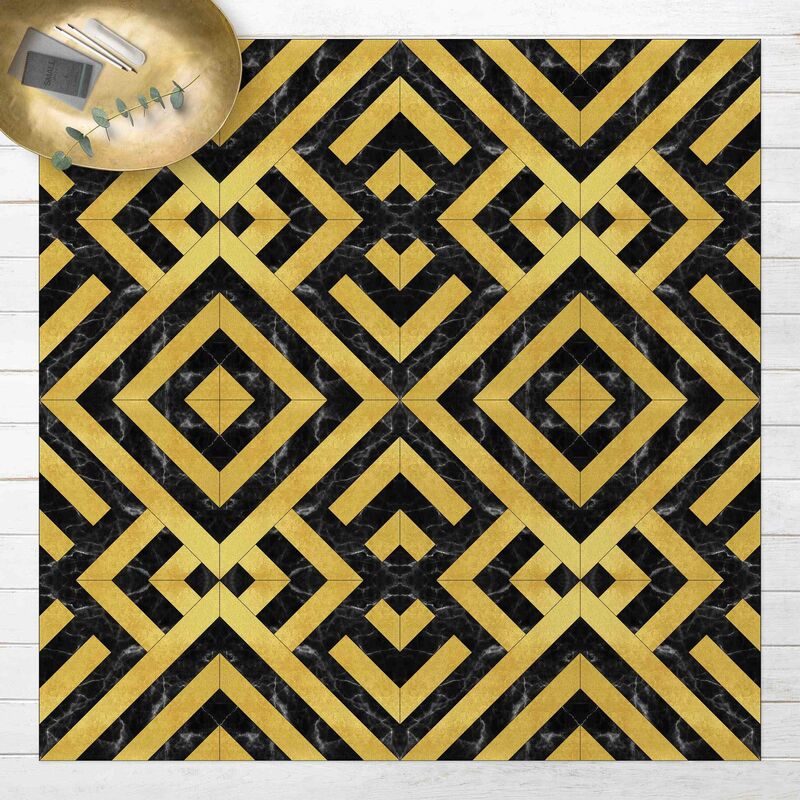 

Bilderwelten - Alfombras vinílicas - Geometrical Tile Mix Art Deco Gold Black Marble - Cuadrado 1:1 Dimensión LxA: 140cm x 140cm