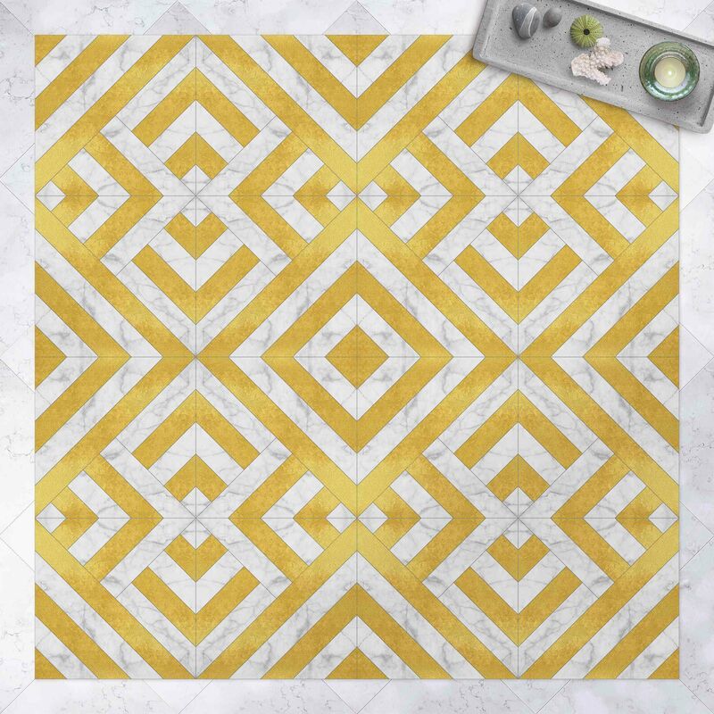 

Alfombras vinílicas - Geometrical Tile Mix Art Deco Gold Marble - Cuadrado 1:1 Dimensión LxA: 100cm x 100cm