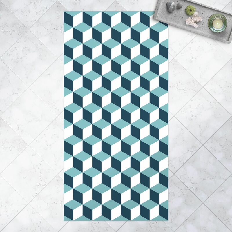 

Alfombras vinílicas - Geometrical Tile Mix Cubes Turquoise - Alto 2:1 Dimensión LxA: 280cm x 140cm